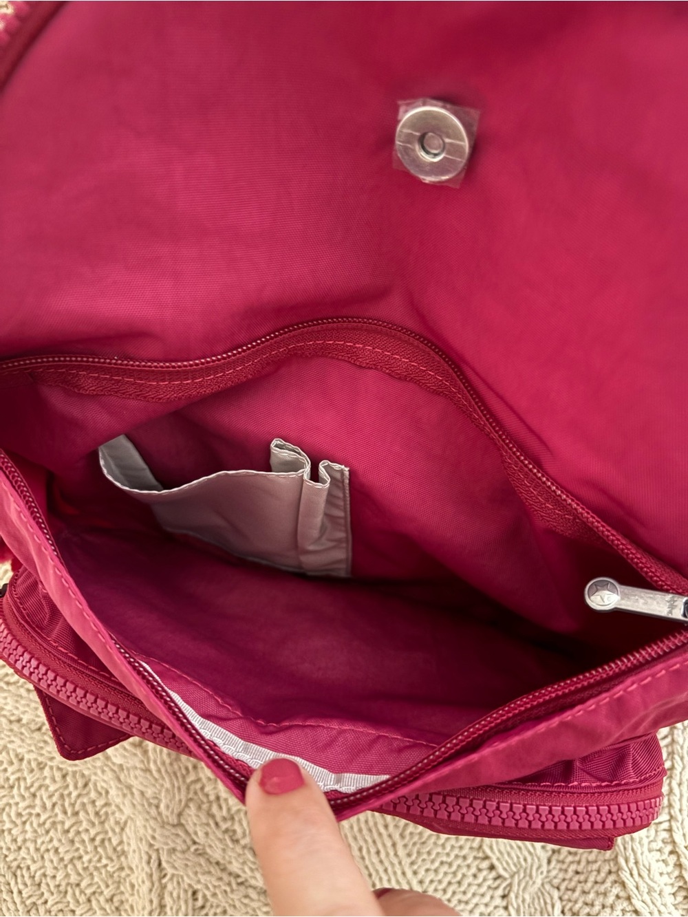 Kipling Raspberry Pink Small Flap Backpack with Monkey Keychain - Picture 9 of 9